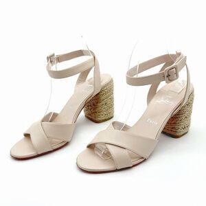 CHRISTIAN LOUBOUTIN Mariza Espadrille Block Heels Size 40 US 9.5 Beige Nude
